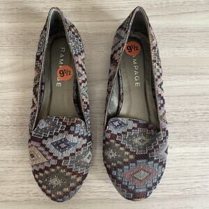 NEW Rampage Flats Womens 9.5 Fabric Shoes Aztec Geometric Boho Casual Slip On